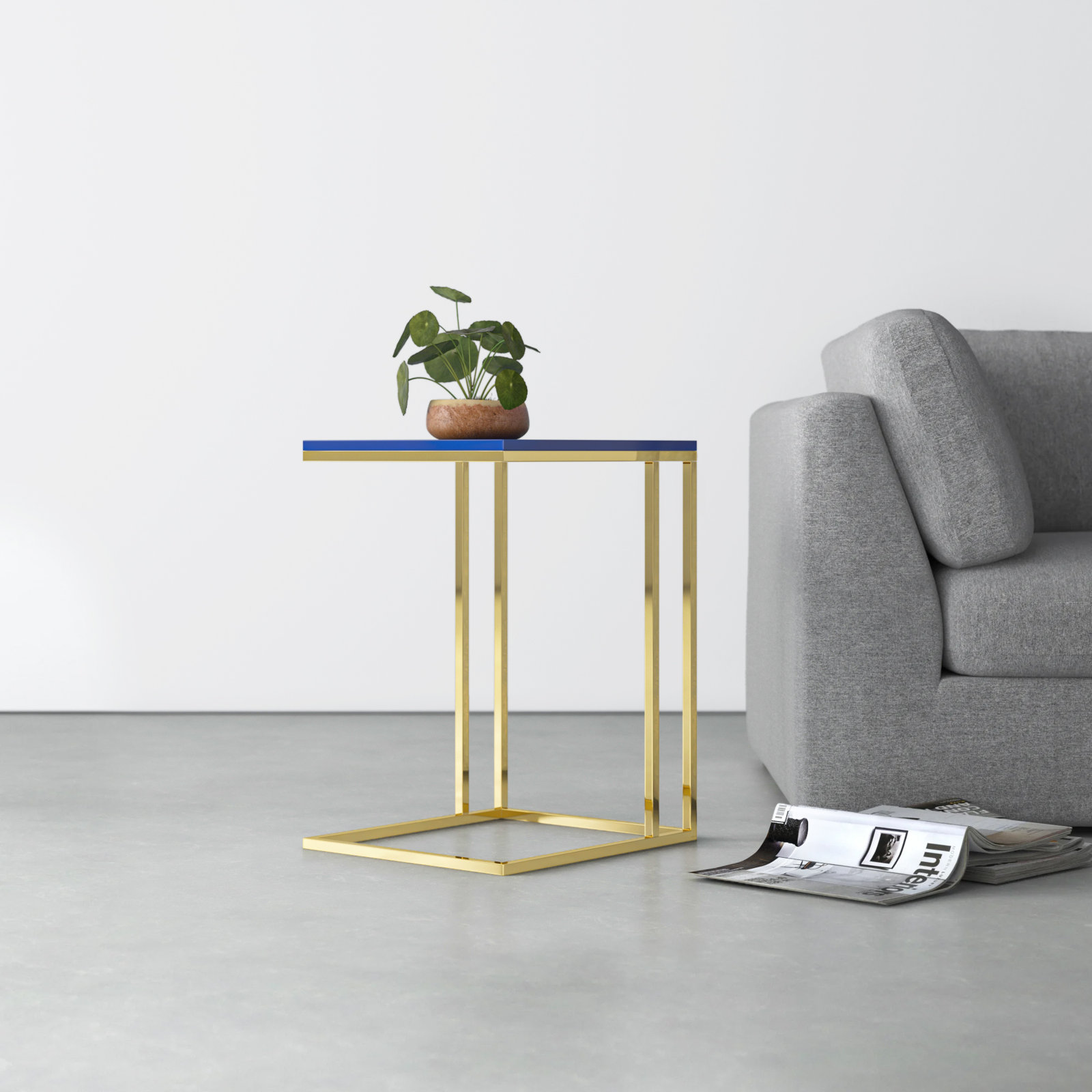Hampshire End Table, Navy Top/Gold Base
