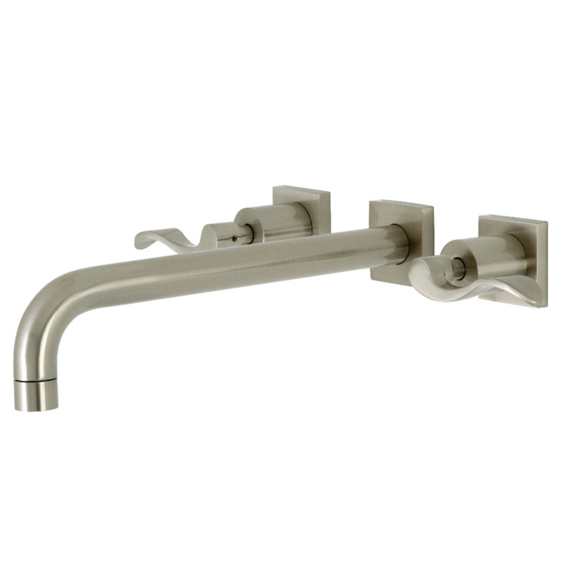 Kingston Brass NuWave Two-Handle 3-Hole Wall Mount Roman Tub Faucet, Brushed Nickel