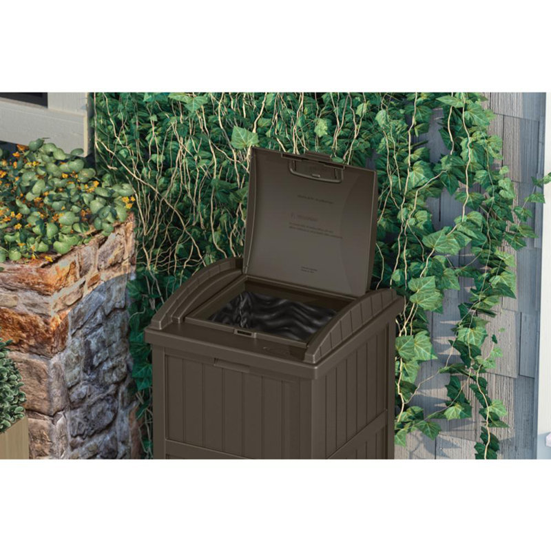 Java Brown 33 Gallon Outdoor Plastic Trash Hideaway