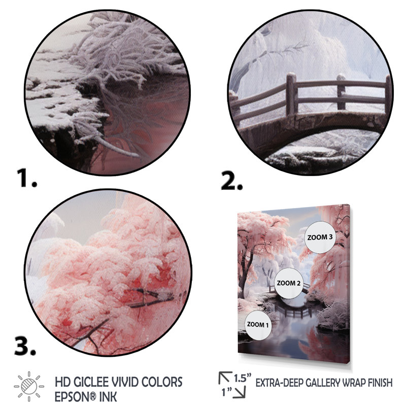 «Winter Peach Tree On Frosty Morning IV», reproduction d'art sur toile, Cadre flottant doré, H 32 po x l 16 po x P 1 po