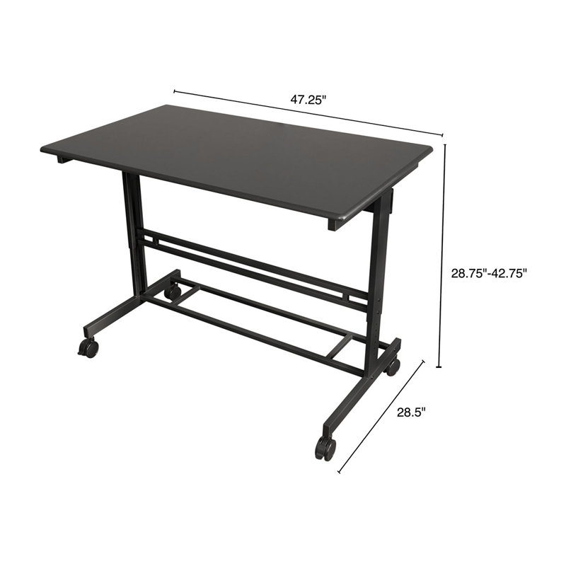 Bureau debout à hauteur réglable Zarella, Noir, H 42,75 po x l 47,25 po x P 28,5 po