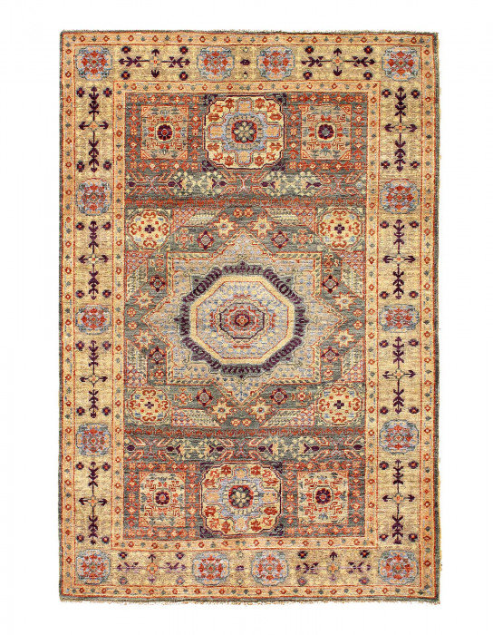 Tapis mamelouk brun clair noué à la main 3 pi 5 po x 5 pi 2 po