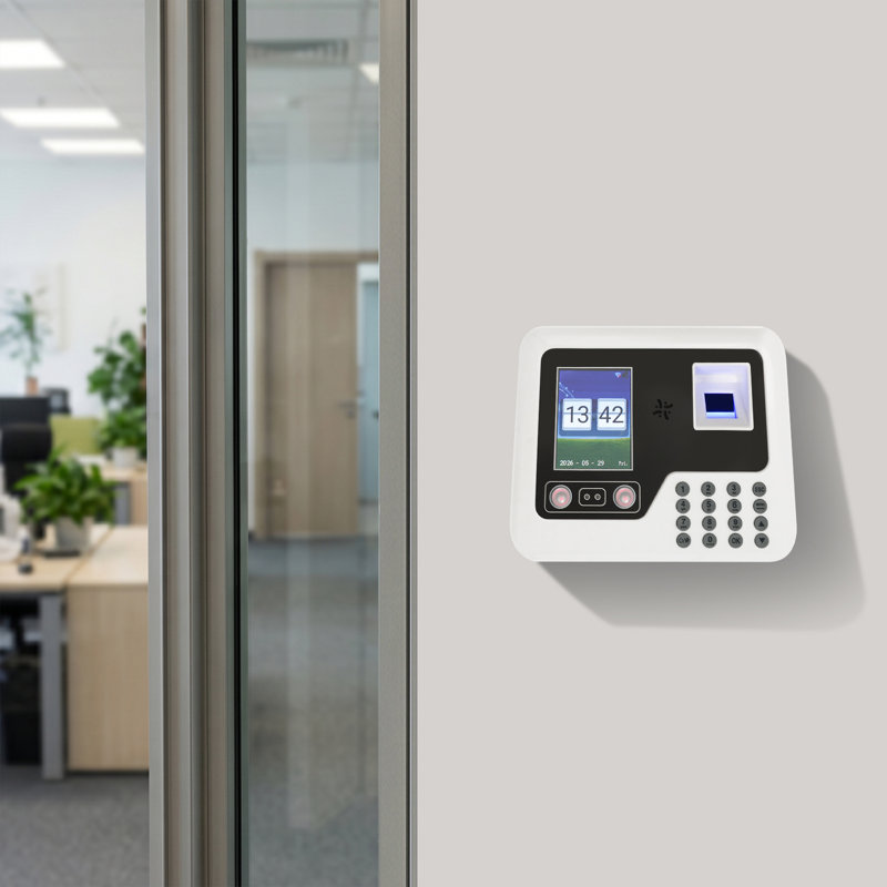 Time Clock,  Facial & Fingerprint Recognition Time Card Machine, Office Punch Clock, White