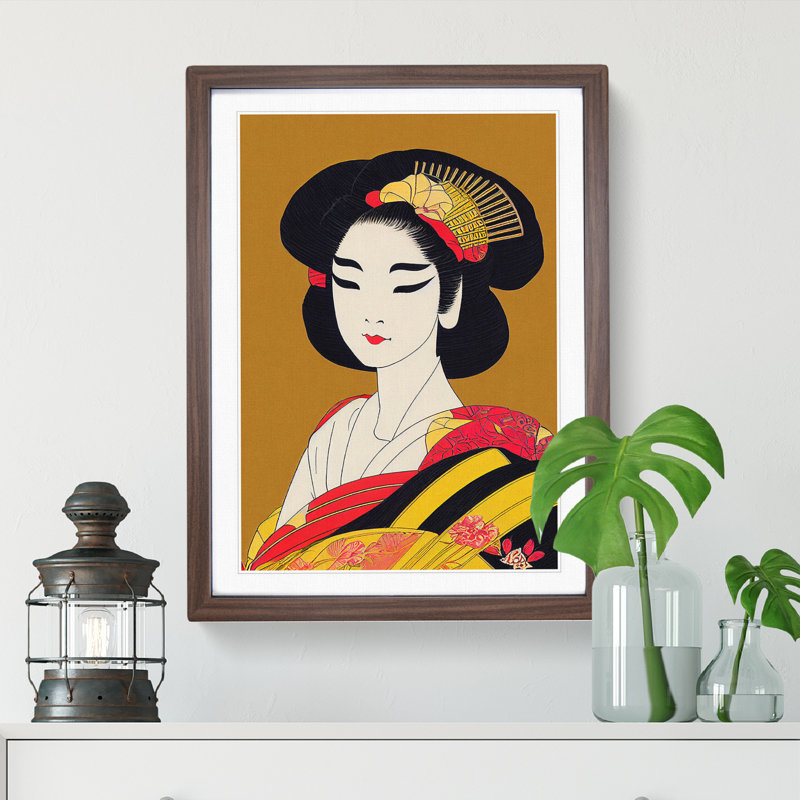 Beauty of a Geisha - Wall Art, 66cm H x 48cm W x 2cm D, Walnut Framed, White
