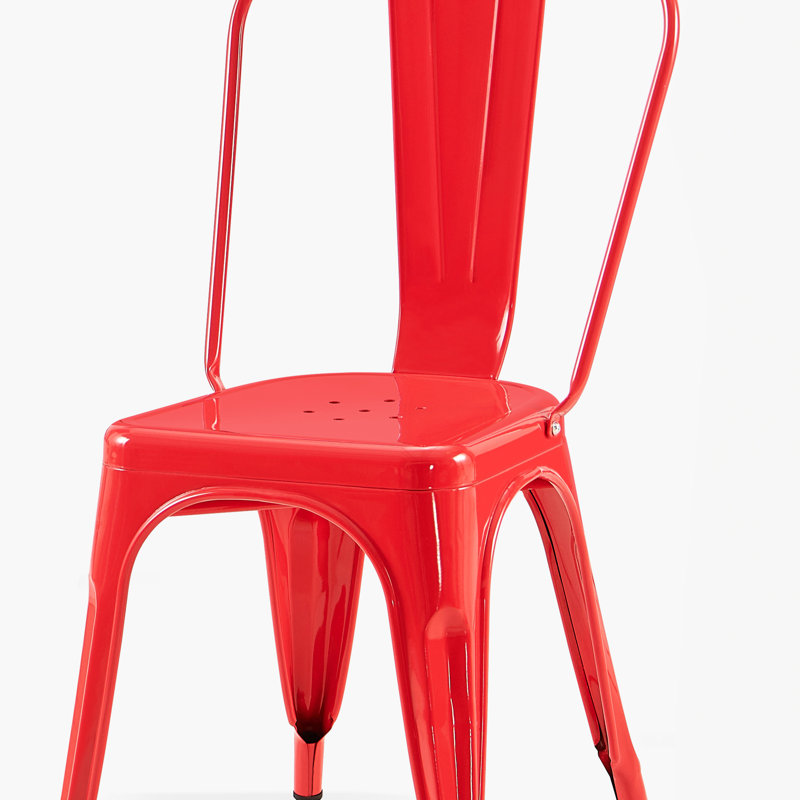 Of 2 High Gloss Red Industrial Metal Dining Chairs, 18 Inch Seat Height, Indoor Outdoor Stackable, Lightweight, Easy Assembly, Design - Height Chairs 2, Stackable Outdoor, Lightweight Clean, Modern