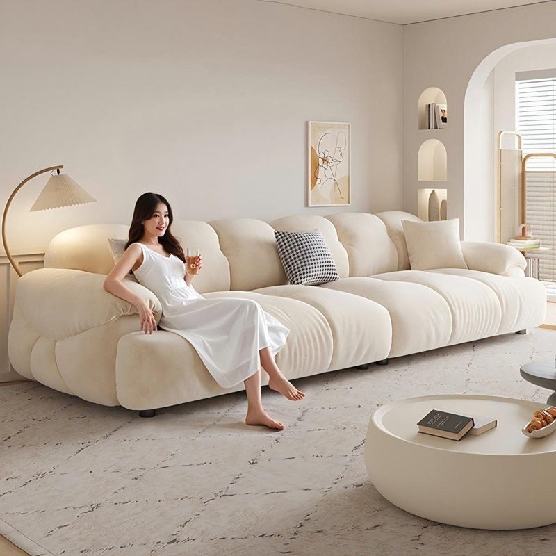 Coussin modulaire beige en polyester, Beige, 27.56" H x 110.24" W x 39.76" D