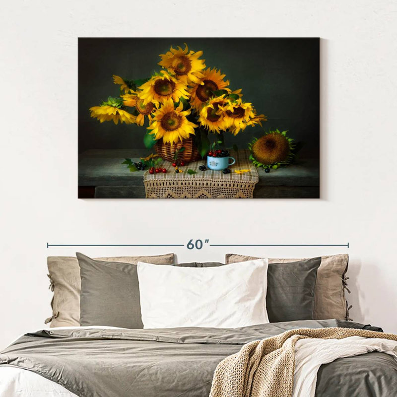 Harnek Rustic Sunflowers And Cherries, 32" H x 48" W