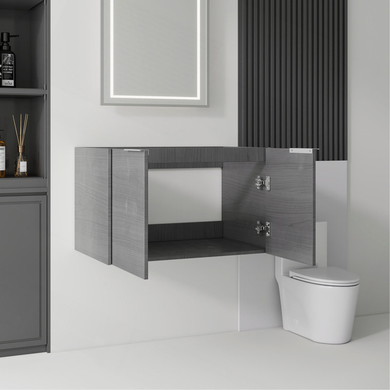 Meuble-lavabo suspendu de 76 cm (30 po), en contreplaqué, portes doubles à fermeture amortie, grand espace de rangement intérieur, fixation murale, meuble seulement, lavabo non inclus