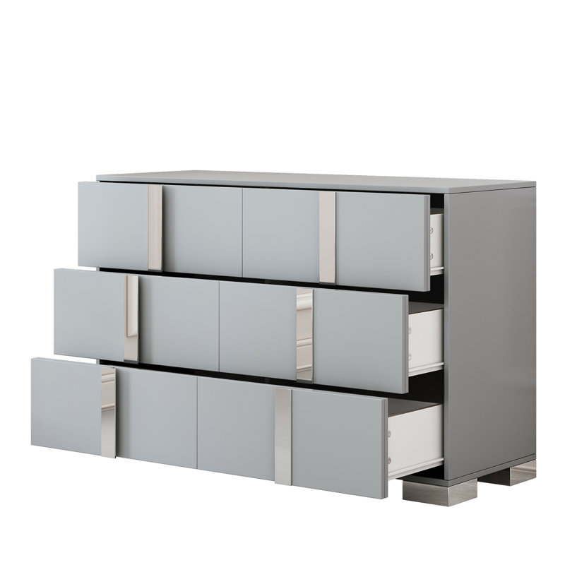 Commode 6 tiroirs avec miroir et base en métal gris