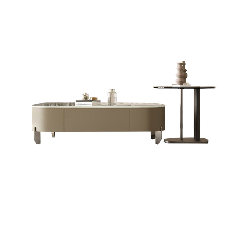 Marble Coffee Table Set with Glass End Table