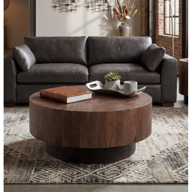 Solid Mango Wood Round Coffee Table, Walnut
