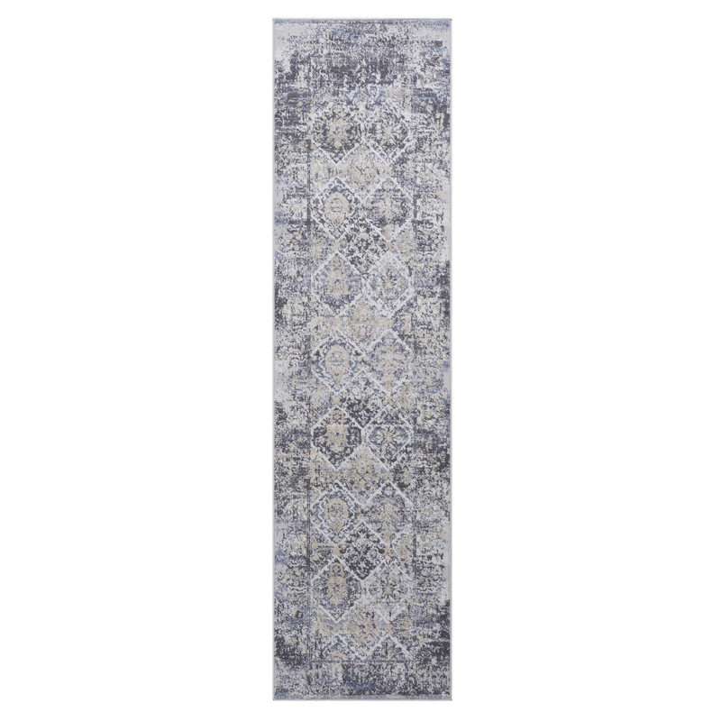 Naar Payas Area Rugs, Grey/Blue/Traditional Accent Power Loom Machine -Crafted Rug, Runner 2'2" x 8'