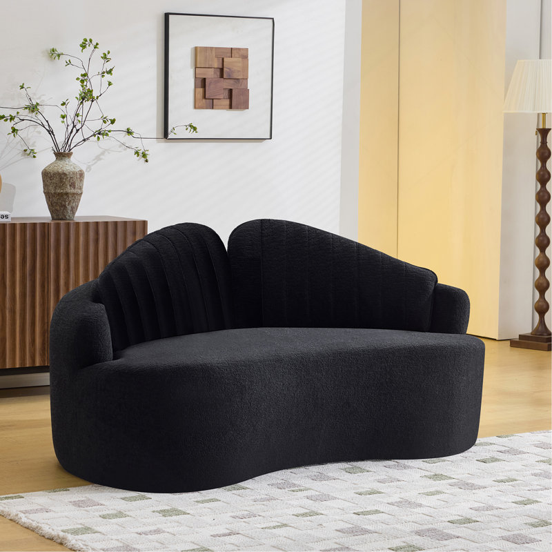 Canapé courbé à deux places entièrement comprimé, assise longue durée sans effondrement, dossier amovible, tissu chenille noir, style simple et rétro, convient aux petits espaces et aux appartements