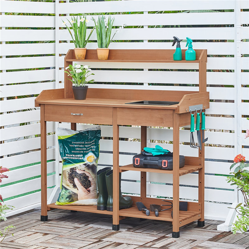 Potting Bench Table with Removable Sink, Brown