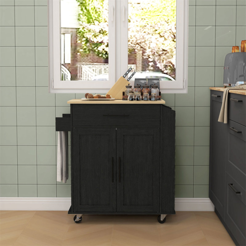 Sicilee Kitchen Cart with Manufactured Wood Top, Black
