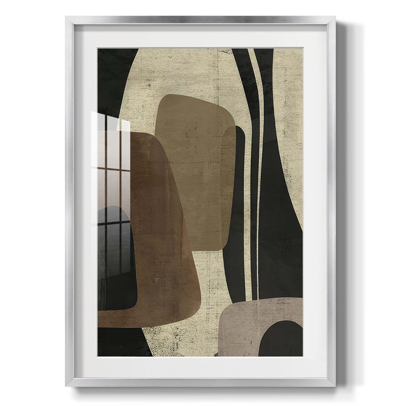 «Retro Form Collage II», reproduction encadrée, Blanc, Papier avec cadre argenté