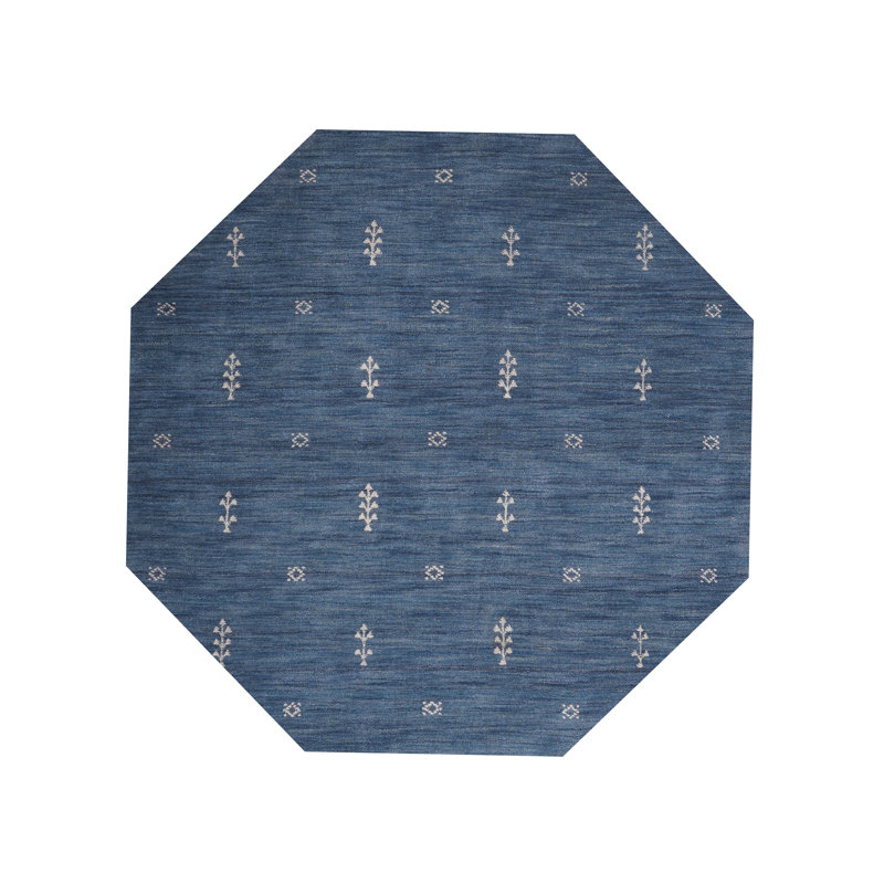 Hand Knotted Loom Wool Eco-Friendly Area Rugs  - Octagon | Blue Color | Contemporary, High Pile Thick Handmade Anti Skid Area Rugs for Living Room, Bed Room