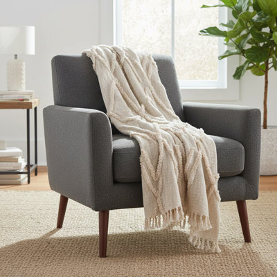 Handwoven Tufted Cotton Throw Blanket, Beige