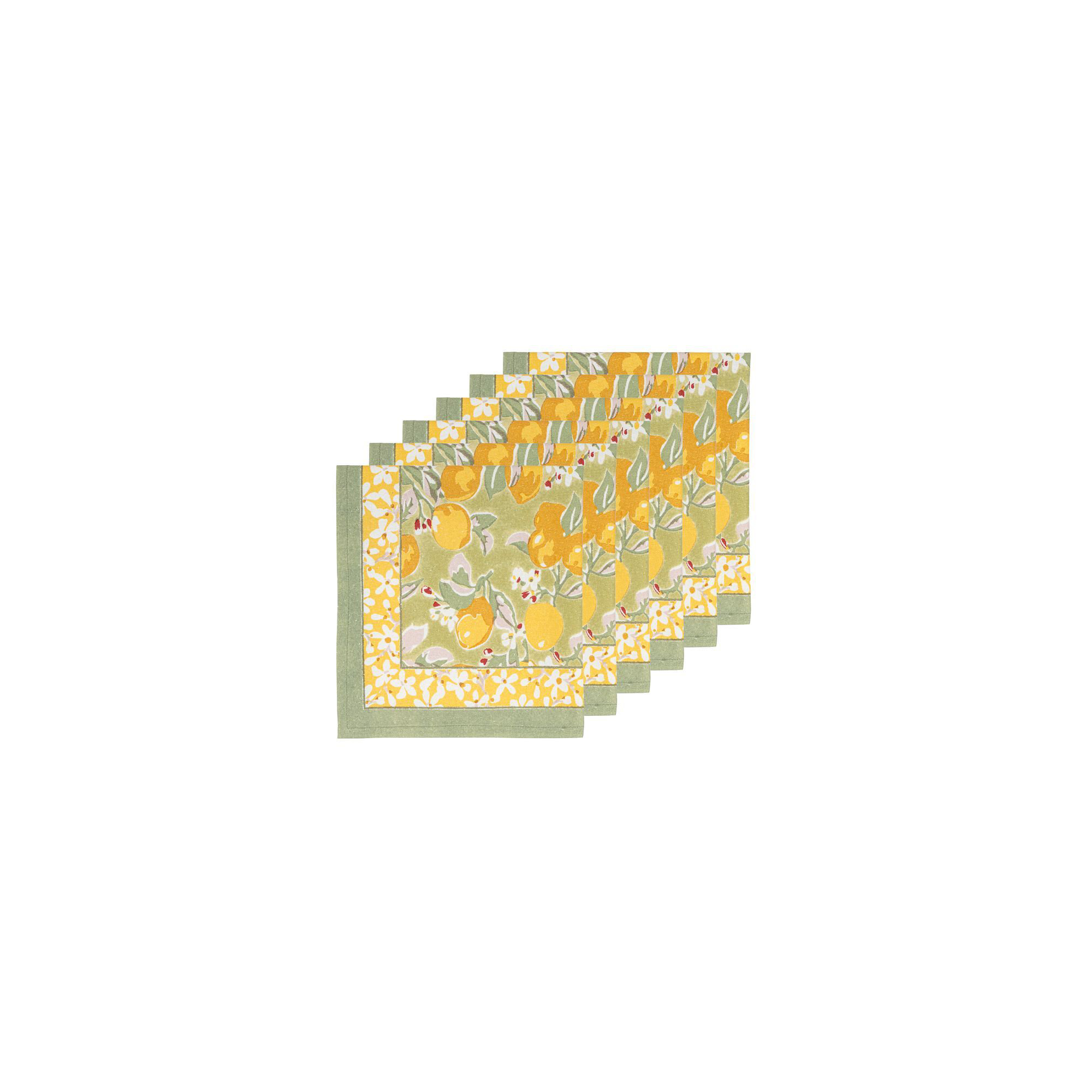 Citron Linen Floral Square Napkin, Vert/Yellow