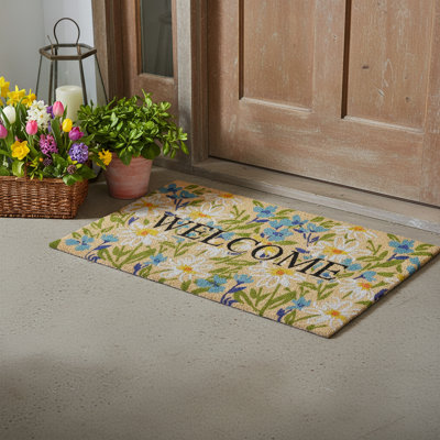 Paillasson 24 po x 36 po brun clair, floral et vert