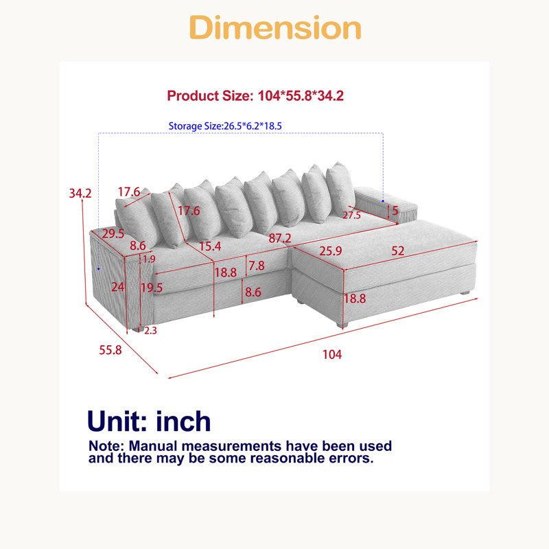 Canapé en L surdimensionné avec méridienne Luxe, Beige