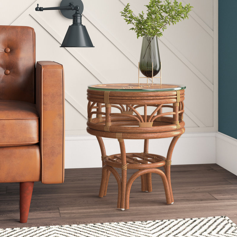 Prespa Glass Top End Table, Walnut