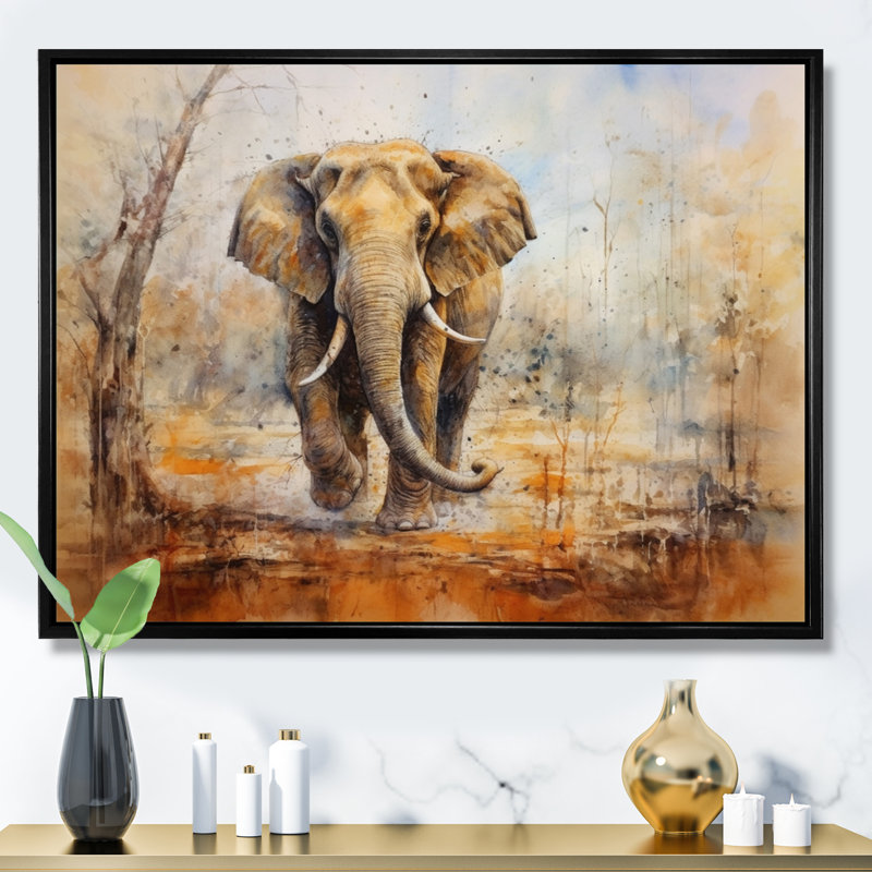 Faune éléphant majestueux I, H 34 po x l 44 po x P 1,5 po, Cadre flottant noir