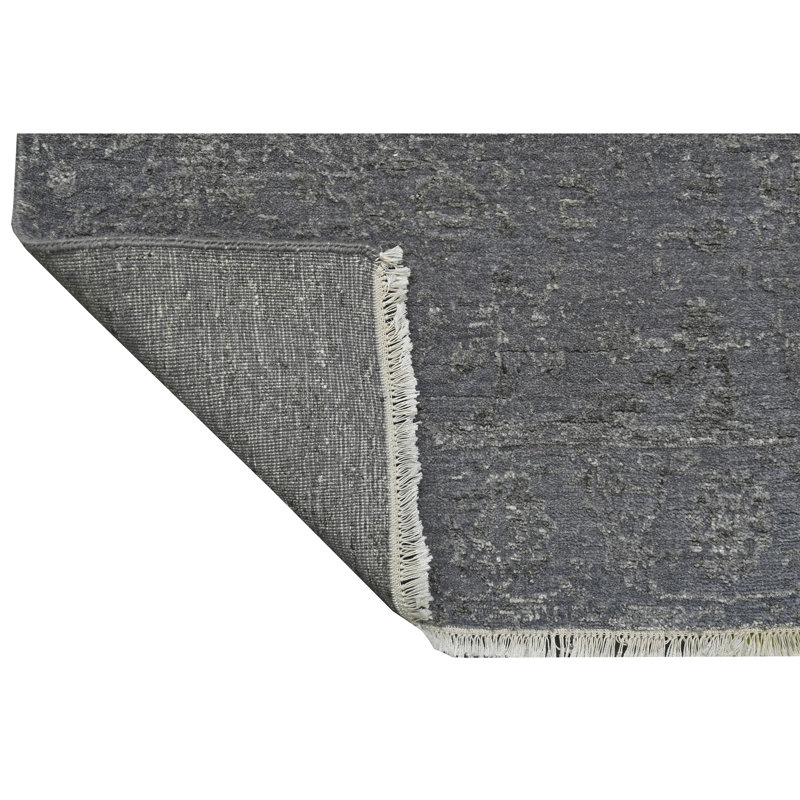 Hand Knotted Abstract Area Rug in Gray/Black