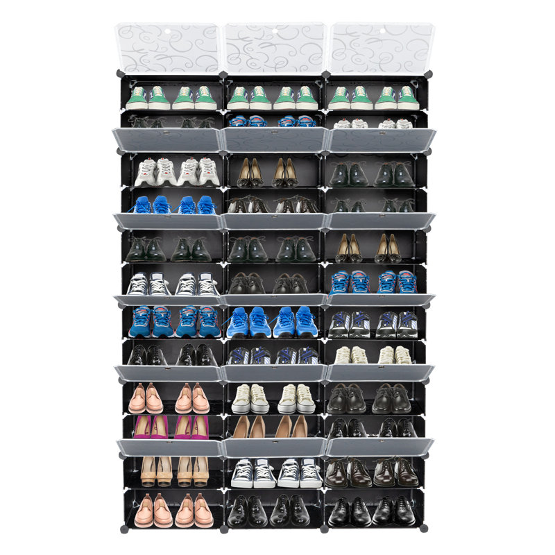 Range-chaussures extensible à 12 niveaux et 72 paires + organisateur de cube modulaire bricolage (noir) - Polyvalent, structure en acier durable, peu encombrant pour la maison / le bureau