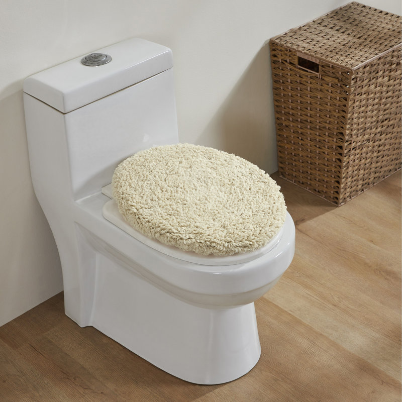 Merkle 100% Cotton Tufted Elongated Toilet Lid Cover, Ultra Soft, Absorbent & Machine Washable Bathroom Cover, 18" x 20", Sand