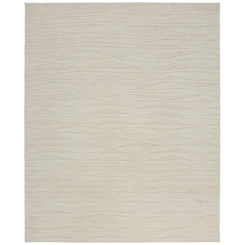 Rectangle Abstract Hand-Knotted Wool Area Rug in Ivory, Rectangle 6' x 9'