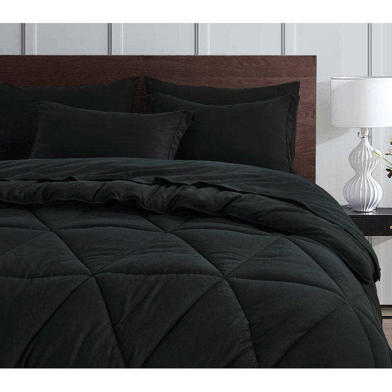 Microfiber Bed in a Bag Comforter Set, Queen Comforter + 6 Additional Pieces, Black