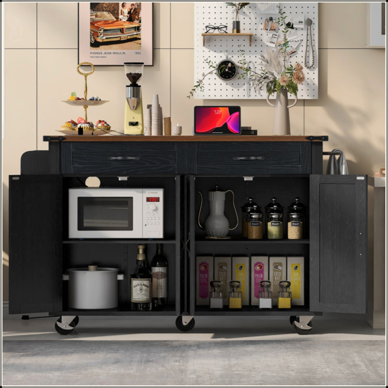 53.5''Farmhouse Kitchen Island With Power Outlet, Kitchen Storage Island With Drop Leaf, Spice Rack And Drawer, Rolling Kitchen Cart On Wheels, For Home, Kitchen And Dining Room