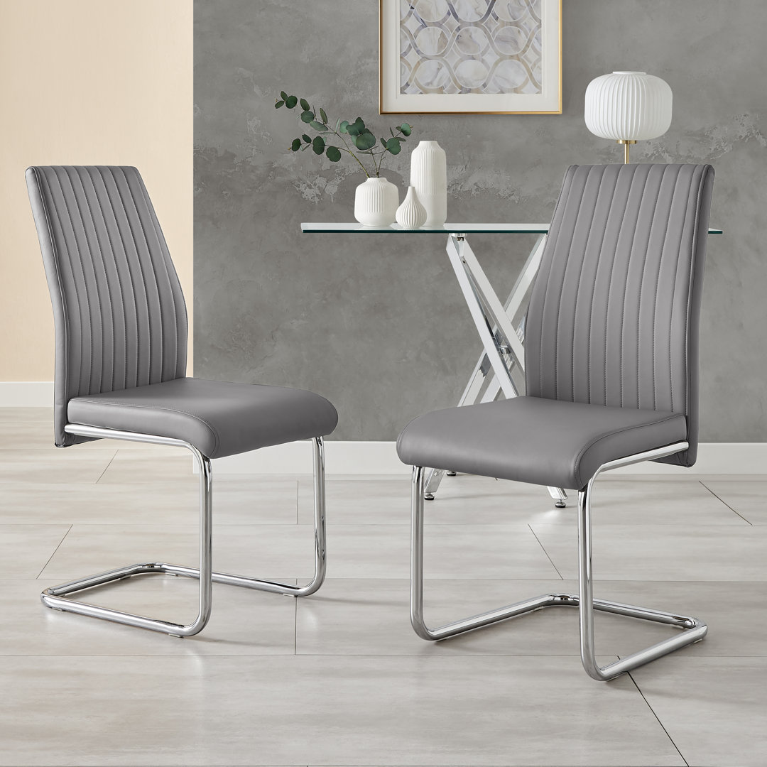 Lazarus Modern Padded Faux Leather & Chrome Leg Kitchen Dining Chairs Modern Design (Set of 2) East Urban Home Upholstery 