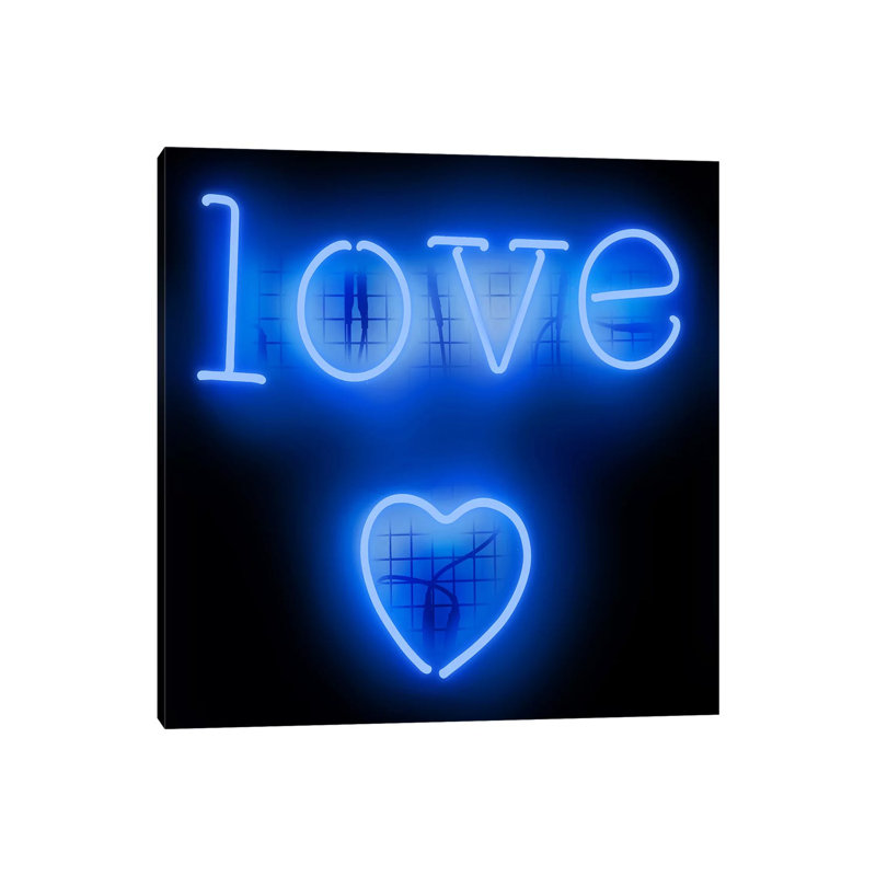 Neon Love Heart Blue On Black by Hailey Carr - Wrapped Canvas Print, 66.04 cm H x 66.04 cm W x 1.91 cm D