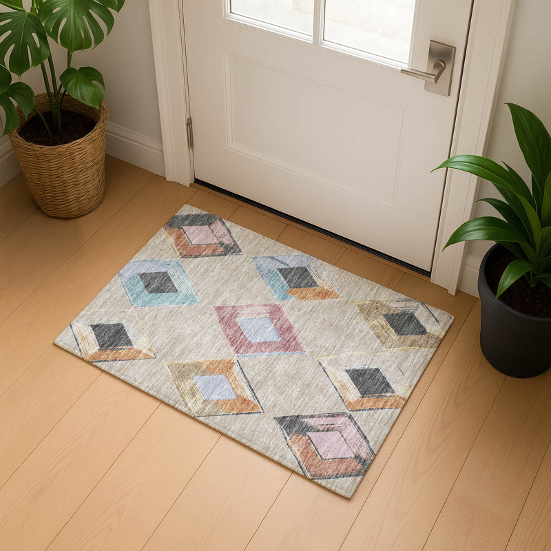 Premium Machine Washable Ariel Geometric Rug, Rectangle 1'8" x 2'6"