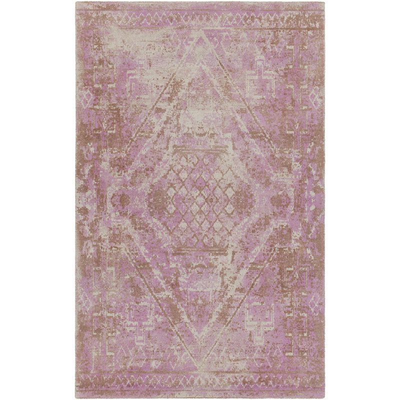Tapis à médaillon oriental rose et brun touffeté à la main Statesboro, Rectangle 5 pi x 7 pi 6 po