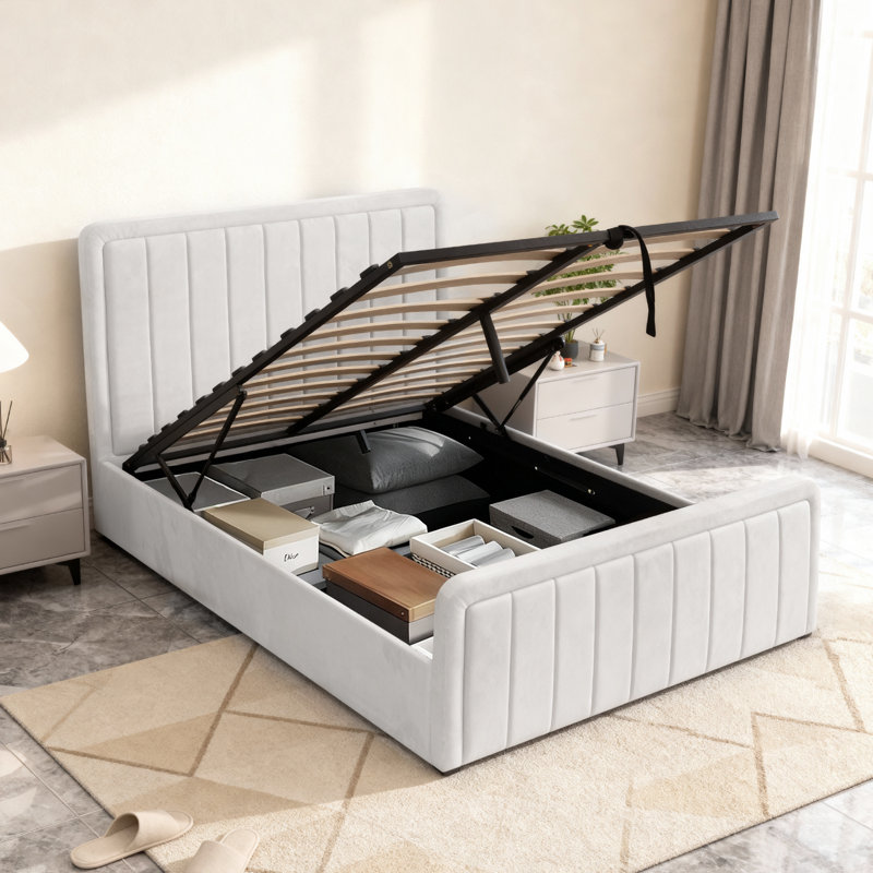 Altgeld Upholstered Ottoman Storage Bed, Double (4'6), Cream
