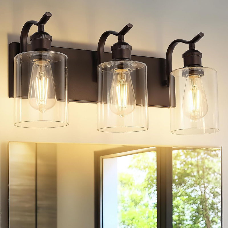 Éclairage pour meuble-lavabo 3 lumières, applique murale, lumière de salle de bain moderne avec verre transparent 3 lumières