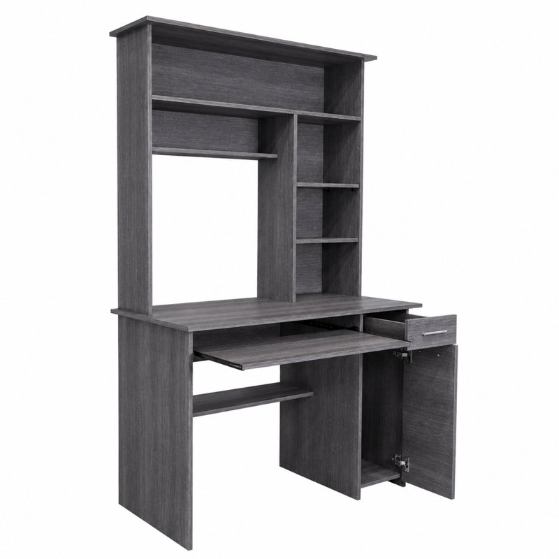 Jexton Computer Desk with Hutch and Storage Shelves – Home Office Desk, Gray Oak