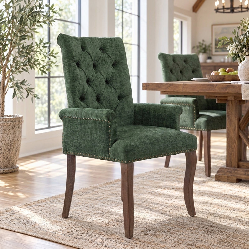 Chaise de salle à manger rembourrée en chenille Modern, Vert