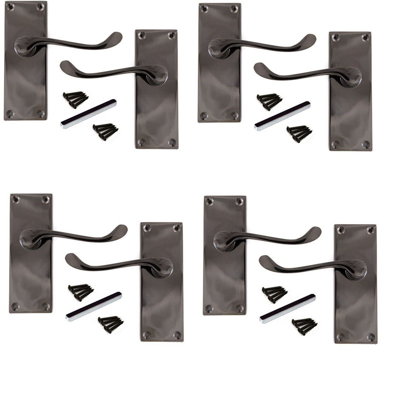 4 Pairs Victorian Scroll Door Handles - 150mm x 42mm, Installation Hardware