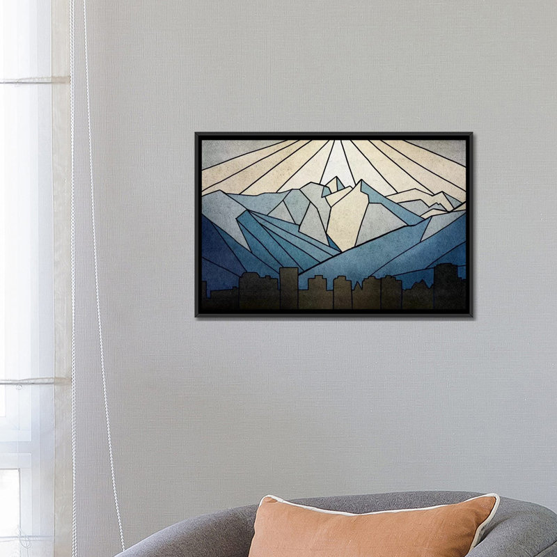 «Geometric Mountain», reproduction sur toile, H 18 po x l 26 po x P 1,5 po, Toile avec cadre noir, Pas de tapis