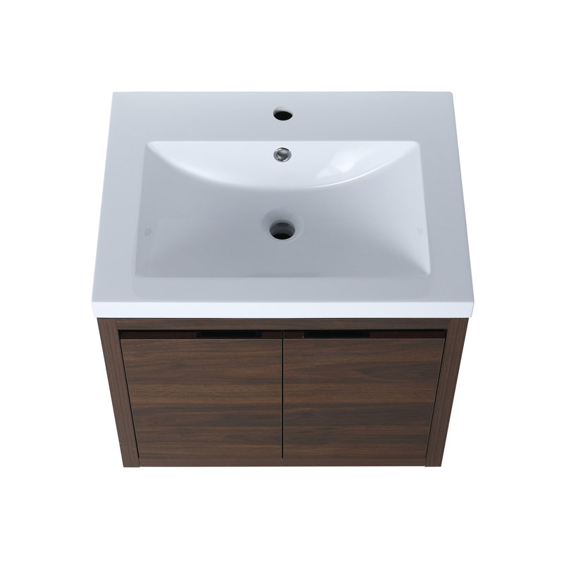 Armoire de salle de bain 24 po - fixation murale, fermeture en douceur, noyer, armoire de rangement élégante en résine avec fermeture 24 po, fermeture, rangement moderne