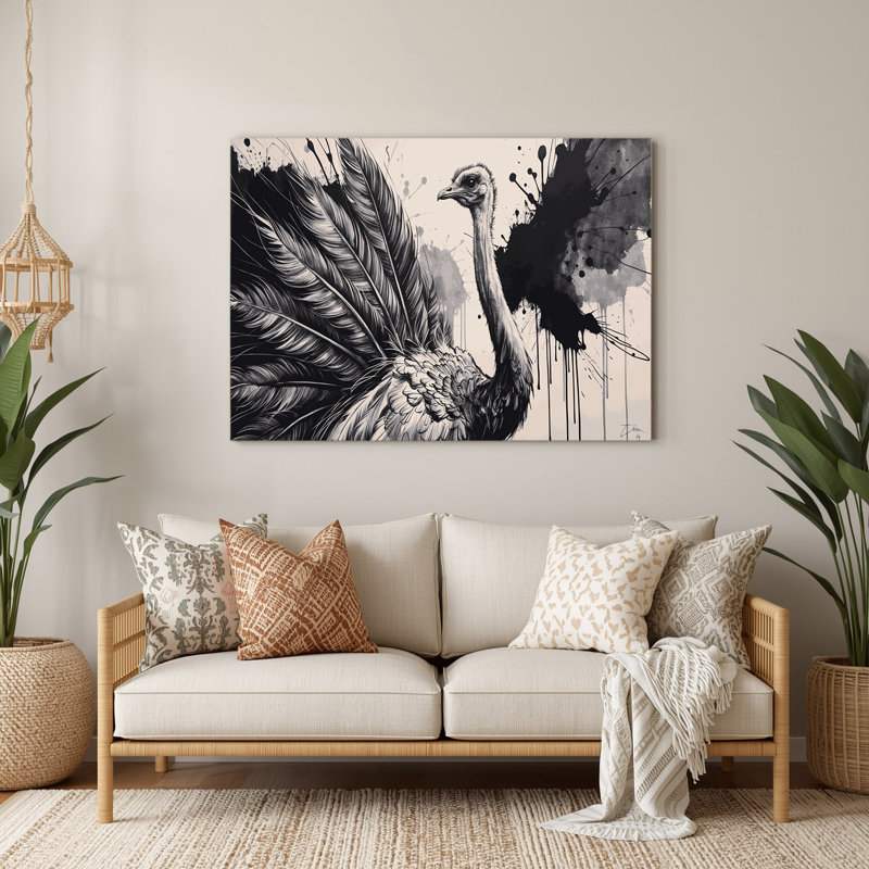 Faune, autruche, art mural gris en métal, H 12 po x l 18 po