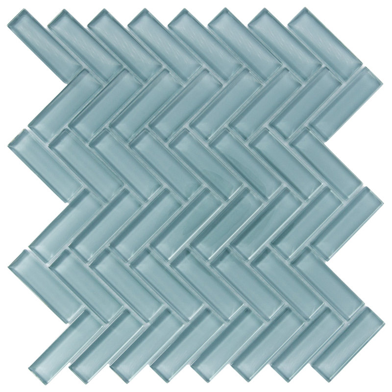 11"X 12.6" Herringbone Polished Glass Mosaic Tile, Chic Gray