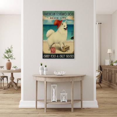 «Istvan American Eskimo Dog Beach Life», reproduction d'art rectangulaire sur toile tendue sur toile tendue