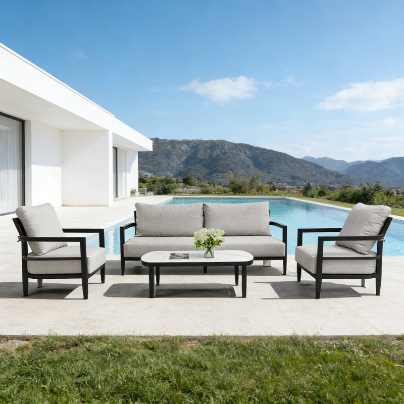 Ensemble de conversation d'extérieur en aluminium 4 pièces avec coussins Sunbrella