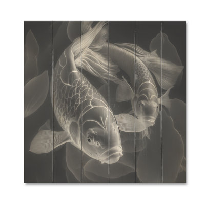 Poisson Koi monochrome - impression sur bois