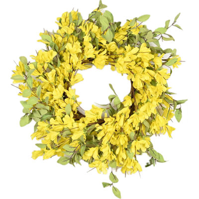 18" Farmhouse Faux Spring Summer Forsythia Wreath For Front Door